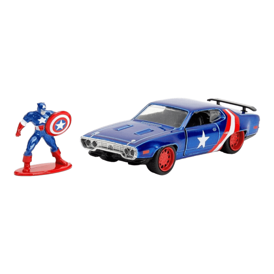 JAD33081 Marvel Comics - 1972 Plymouth GTX with Captain America 1:32 Scale Diecast Figure - Jada Toys - Titan Pop Culture