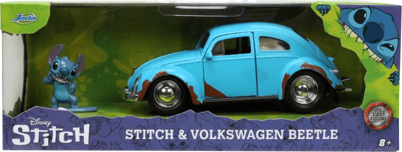 JAD33251 Lilo & Stitch - VW Beetle (Blue) 1:32 Scale with Stitch MetalFig - Jada Toys - Titan Pop Culture