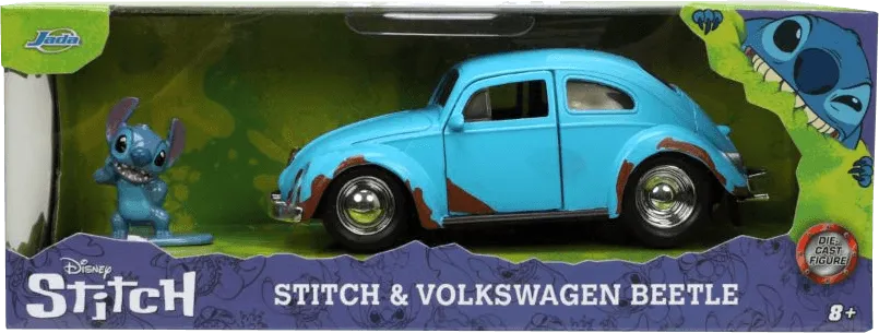 JAD33251 Lilo & Stitch - VW Beetle (Blue) 1:32 Scale with Stitch MetalFig - Jada Toys - Titan Pop Culture