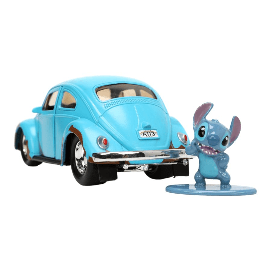 JAD33251 Lilo & Stitch - VW Beetle (Blue) 1:32 Scale with Stitch MetalFig - Jada Toys - Titan Pop Culture