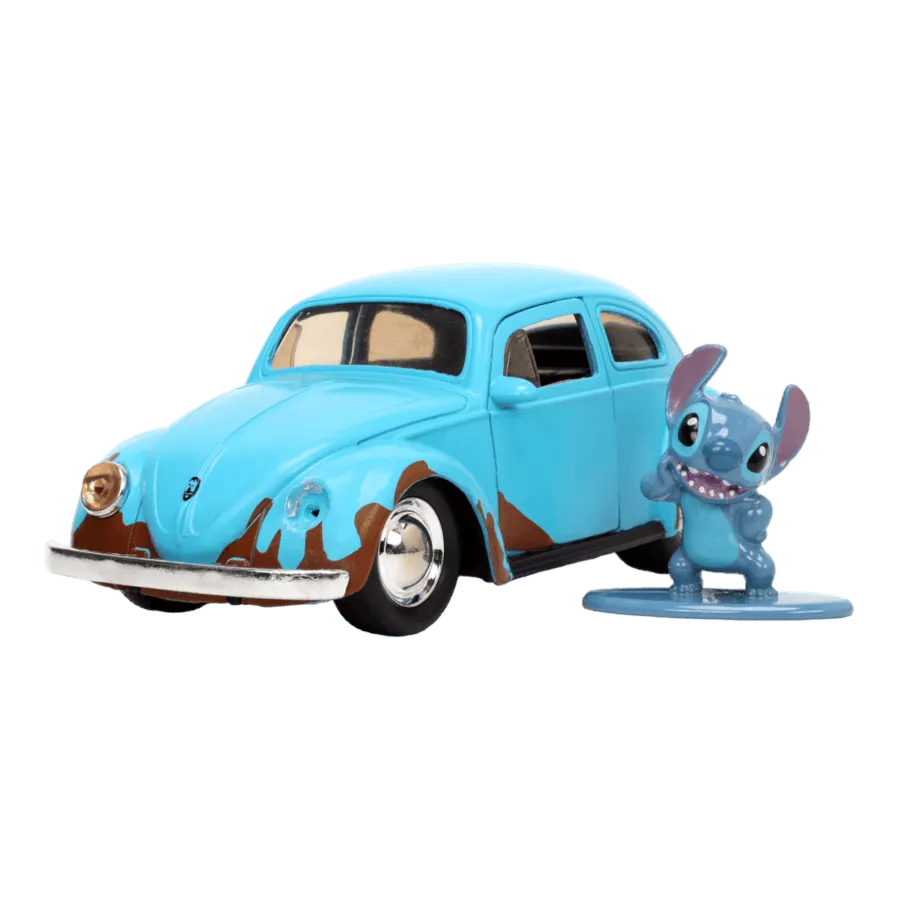 JAD33251 Lilo & Stitch - VW Beetle (Blue) 1:32 Scale with Stitch MetalFig - Jada Toys - Titan Pop Culture