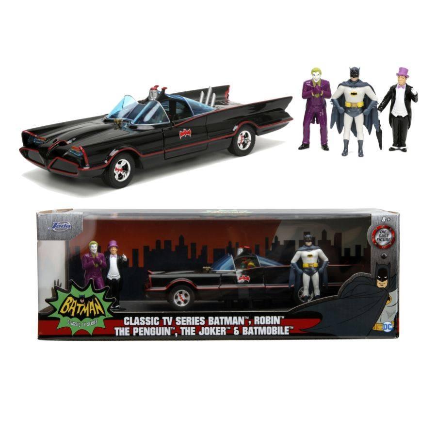 JAD33737 Batman (TV) - Classic Batmobile with 4 Figures 1:24 Scale Set - Jada Toys - Titan Pop Culture