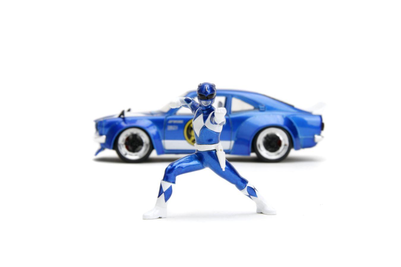 JAD34389 Power Rangers - 1974 Mazda RX-3 (with Blue Ranger) 1:24 Scale Diecast Vehicle Set - Jada Toys - Titan Pop Culture