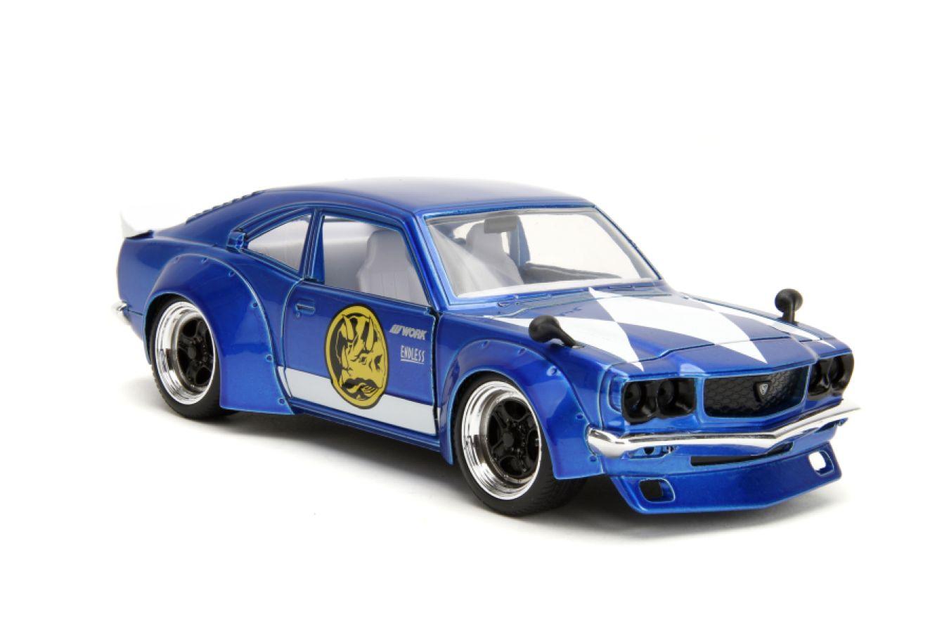 JAD34389 Power Rangers - 1974 Mazda RX-3 (with Blue Ranger) 1:24 Scale Diecast Vehicle Set - Jada Toys - Titan Pop Culture