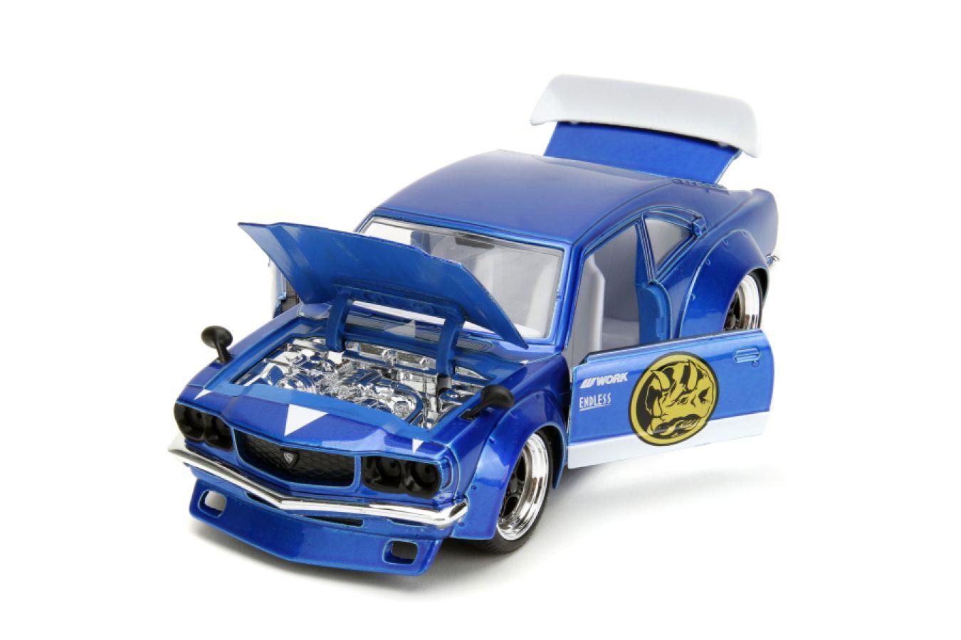 JAD34389 Power Rangers - 1974 Mazda RX-3 (with Blue Ranger) 1:24 Scale Diecast Vehicle Set - Jada Toys - Titan Pop Culture