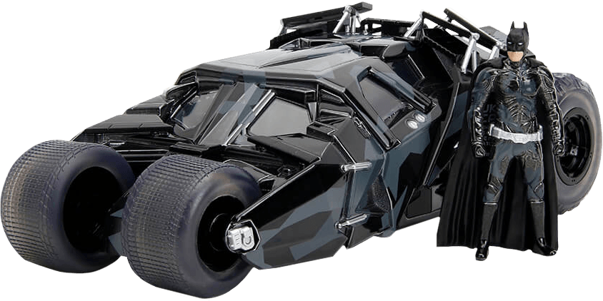 JAD34821 Batman: Dark Knight Trilogy - Batmobile with Batman (Black Camo) SDCC 2023 Exclusive 1:24 Scale - Jada Toys - Titan Pop Culture