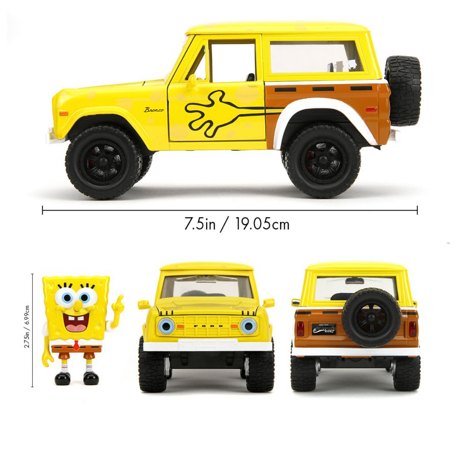 JAD35467 Spongebob Squarepants - 1972 Ford Bronco (with Spongebob) 1:24 Scale Diecast Vehicle - Jada Toys - Titan Pop Culture