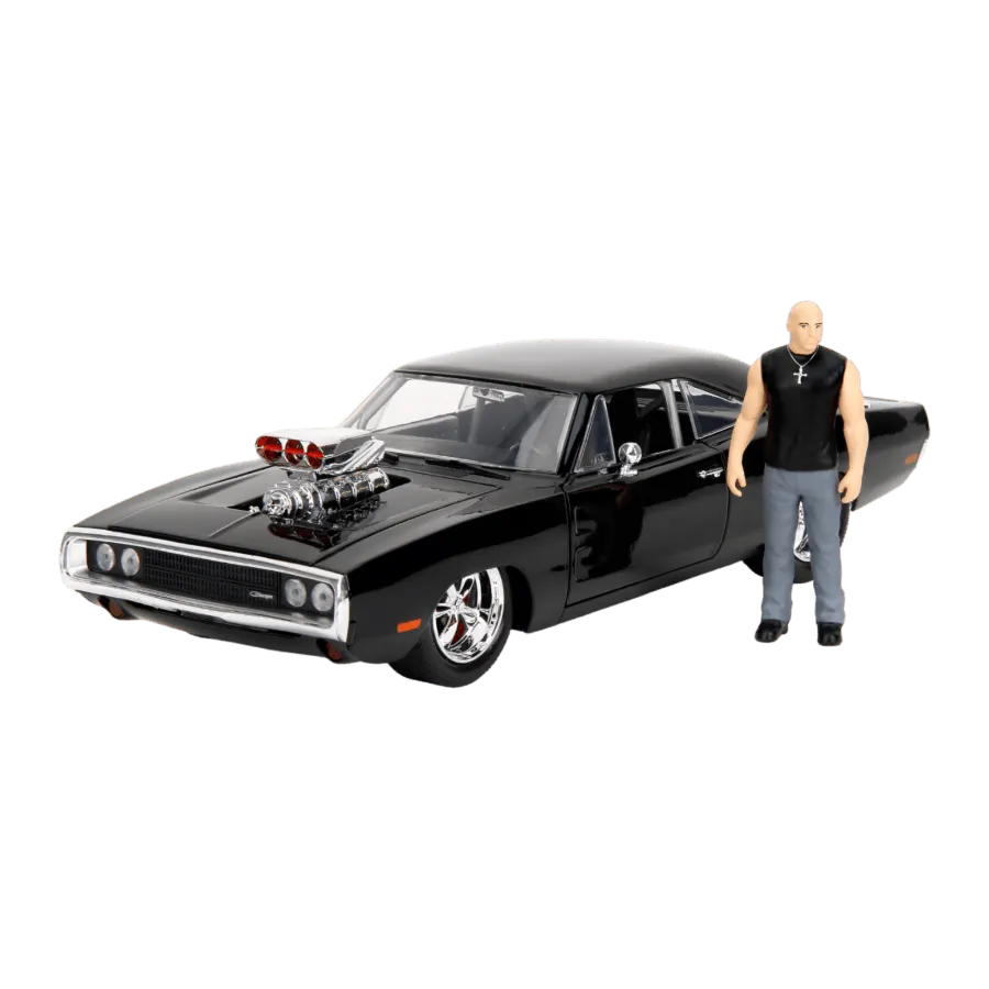 JAD35907 Hollywood Rides - 1970 Dodge Charger w/Dom Toretto 1:24 Diecast Set - Jada Toys - Titan Pop Culture