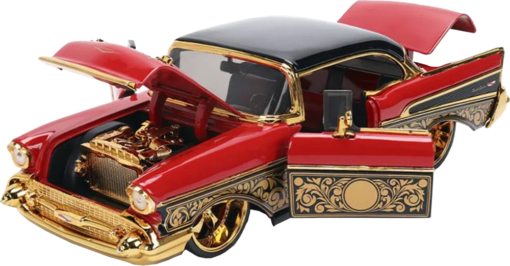Miniature 1:24 CHEVROLET BEL AIR GLOSSY BLACK & CANDY RED PINK SLIPS 1... 1/24 Miniature 1:24 CHEVROLET BEL AIR GLOSSY BLACK & CANDY RED PINK SLIPS 1... 1/24