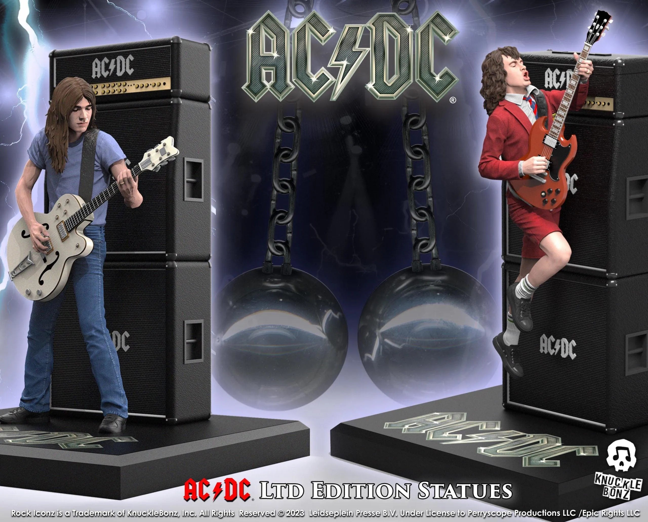 KNUACDC200 AC/DC - Angus & Malcolm Young Rock Iconz 1:9 Scale Statue (Set of 2) - KnuckleBonz - Titan Pop Culture