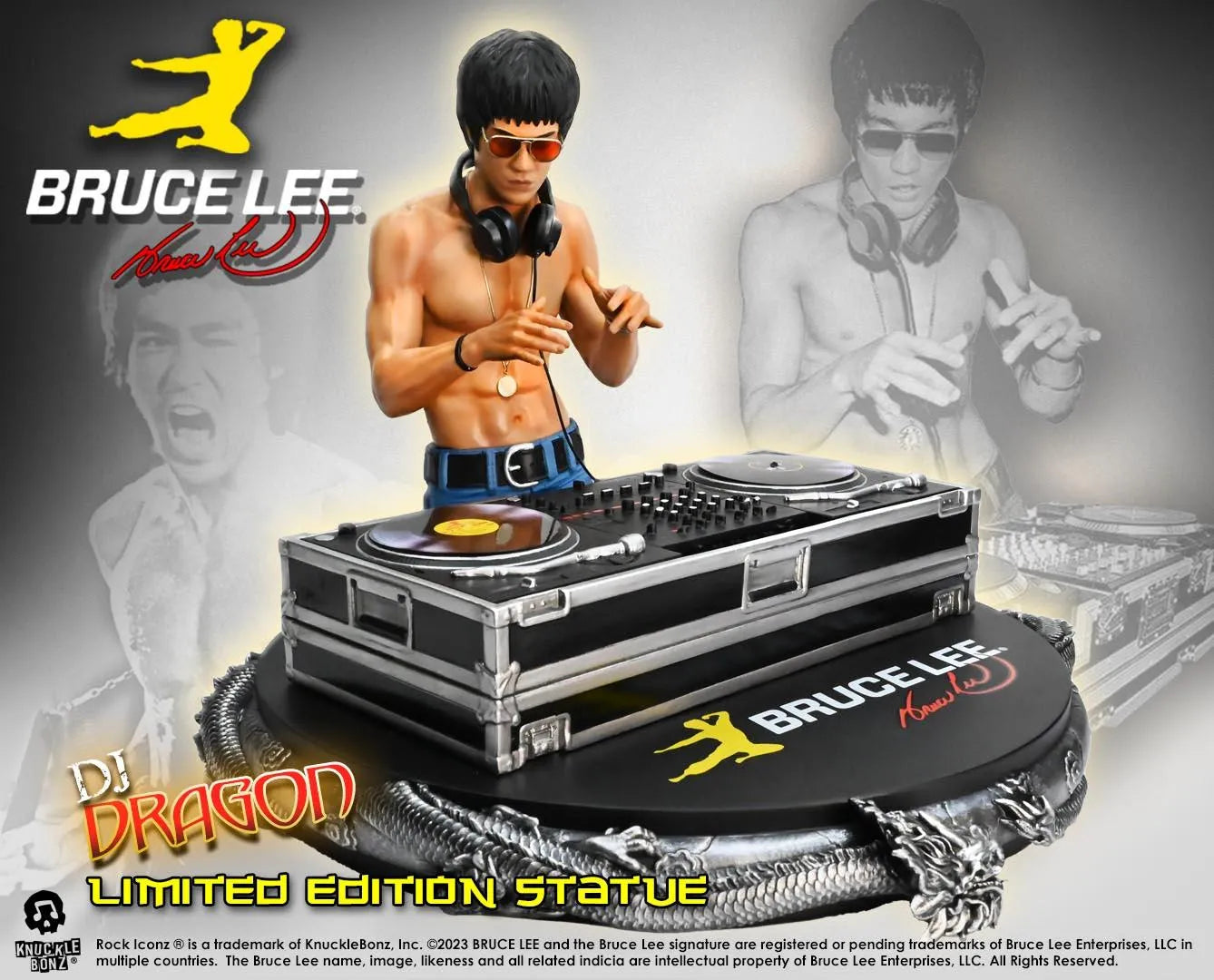 KNUBRUCELEE100 Bruce Lee - DJ Dragon Rock Iconz Statue - KnuckleBonz - Titan Pop Culture