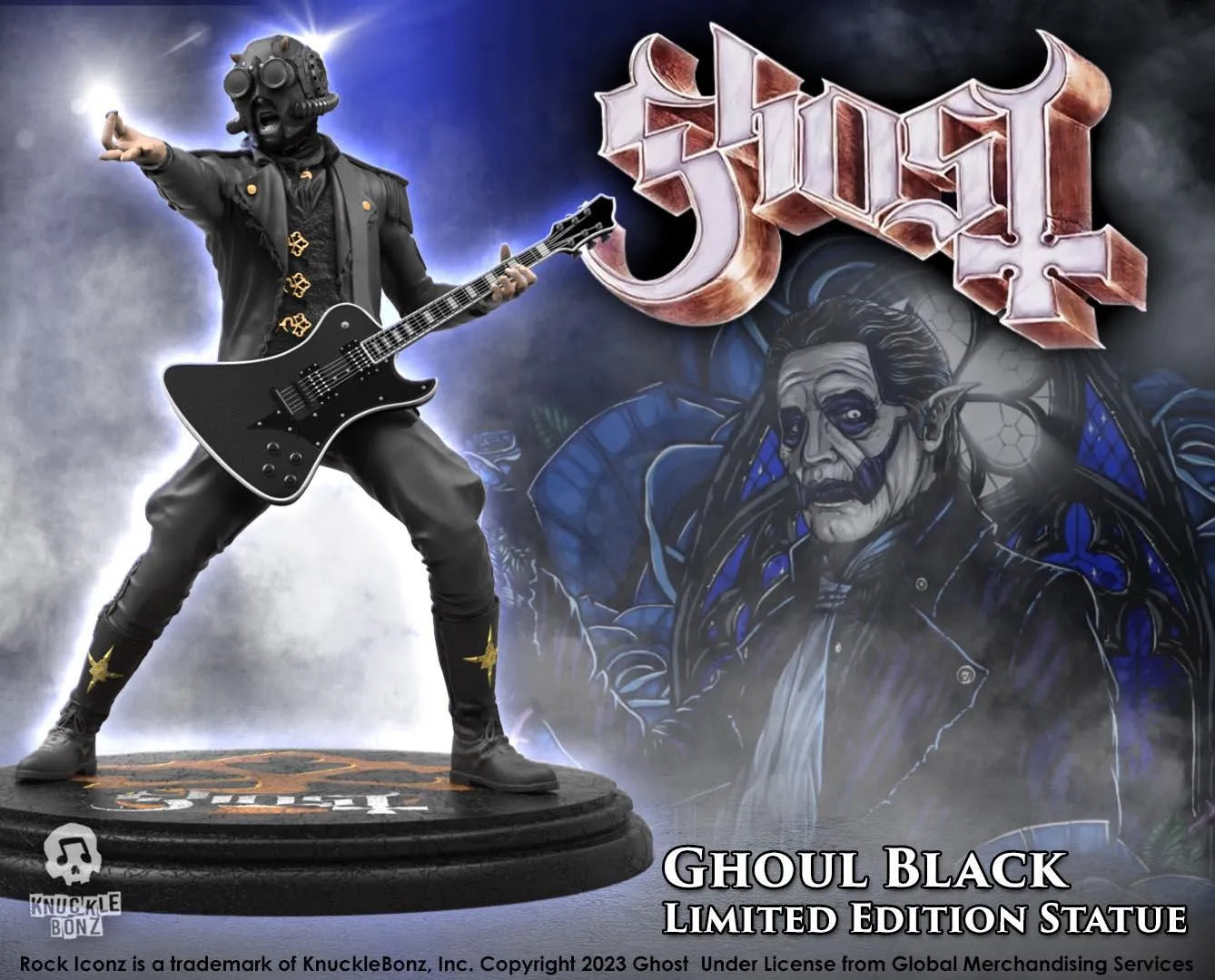 KNUGHOSTGHOULBLK200 Ghost - Nameless Ghoul 2 with Black Guitar Rock Iconz Statue - KnuckleBonz - Titan Pop Culture