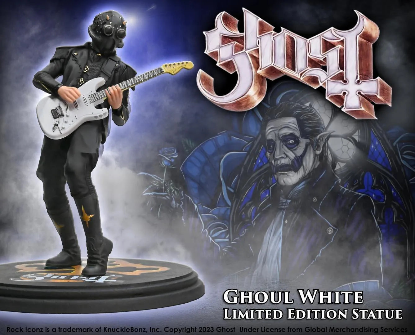 KNUGHOSTGHOULWHT200 Ghost - Nameless Ghoul 2 with White Guitar Rock Iconz Statue - KnuckleBonz - Titan Pop Culture