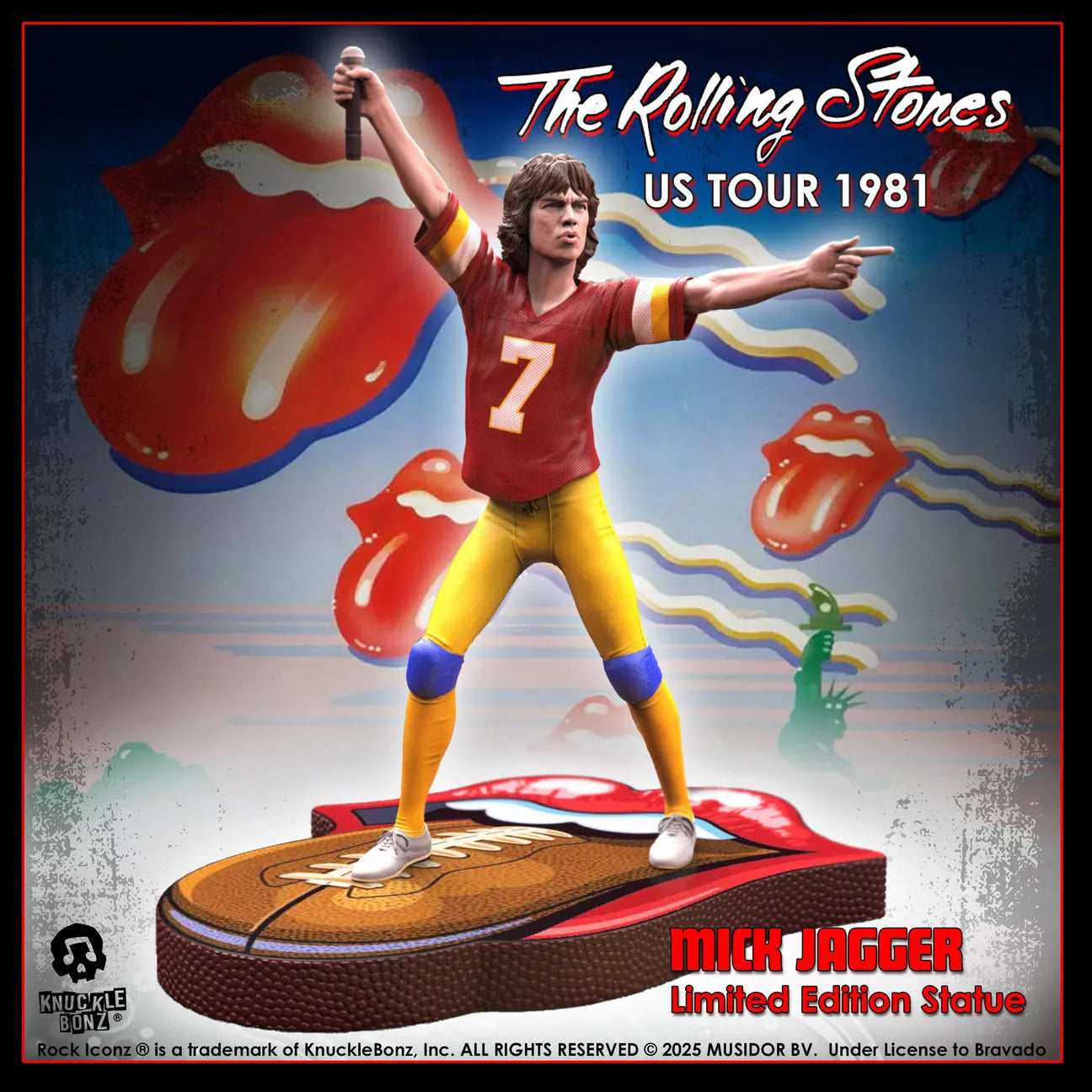 KNURSMJ81BG100 Rolling Stones - Mick Jagger Tour '81 (Burgundy Jersey) Statue - KnuckleBonz - Titan Pop Culture