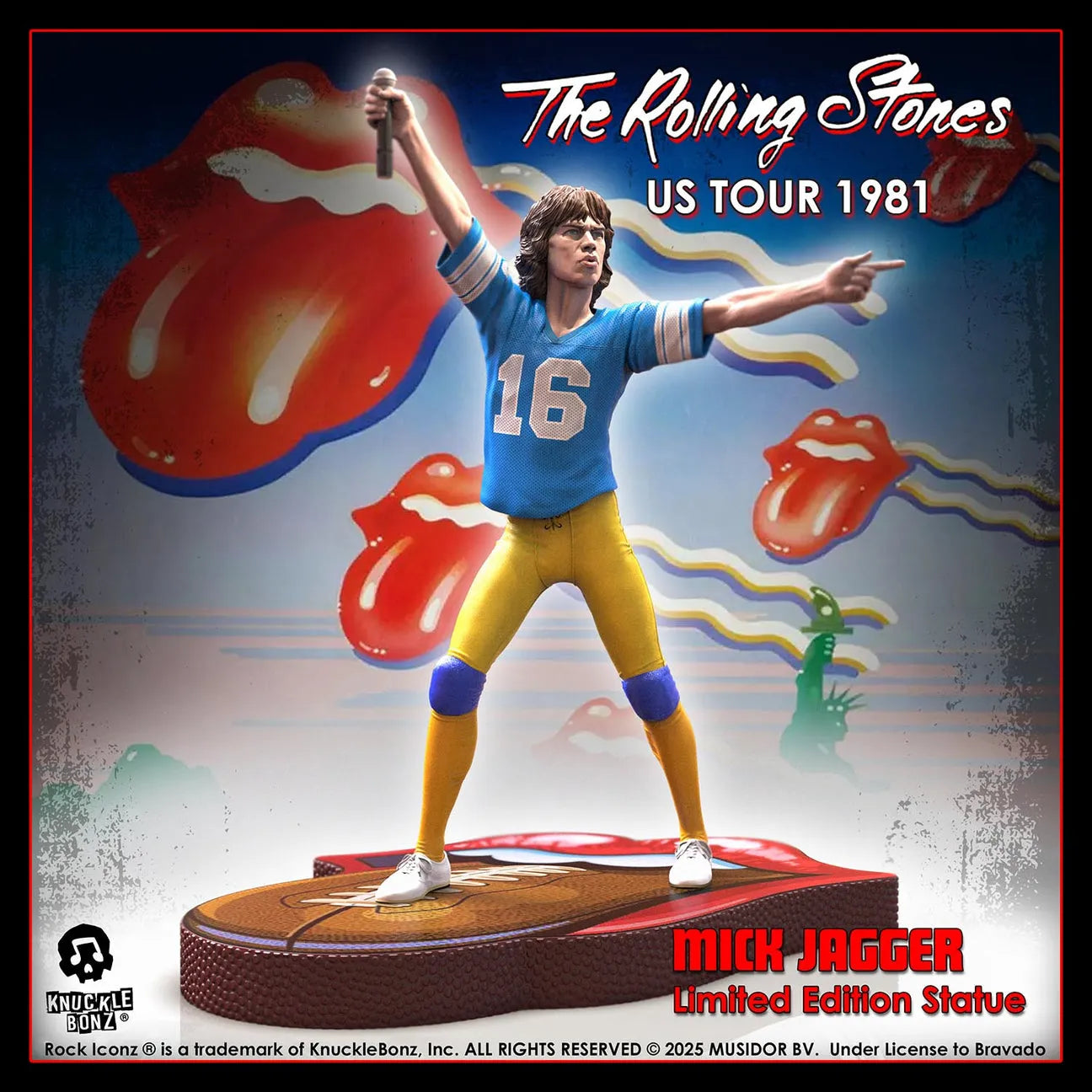 KNURSMJ81BL100 Rolling Stones - Mick Jagger Tour '81 (Blue Jersey) Statue - KnuckleBonz - Titan Pop Culture