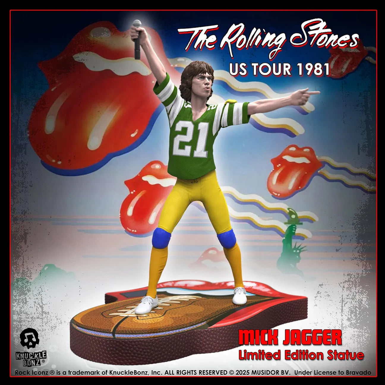 KNURSMJ81GR100 Rolling Stones - Mick Jagger Tour '81 (Green Jersey) Statue - KnuckleBonz - Titan Pop Culture