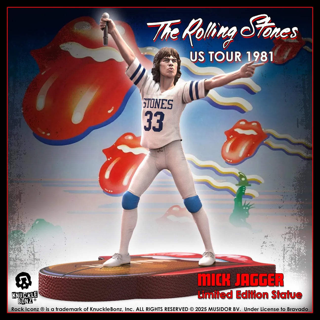 KNURSMJ81WT100 Rolling Stones - Mick Jagger Tour '81 (White Jersey) Statue - KnuckleBonz - Titan Pop Culture