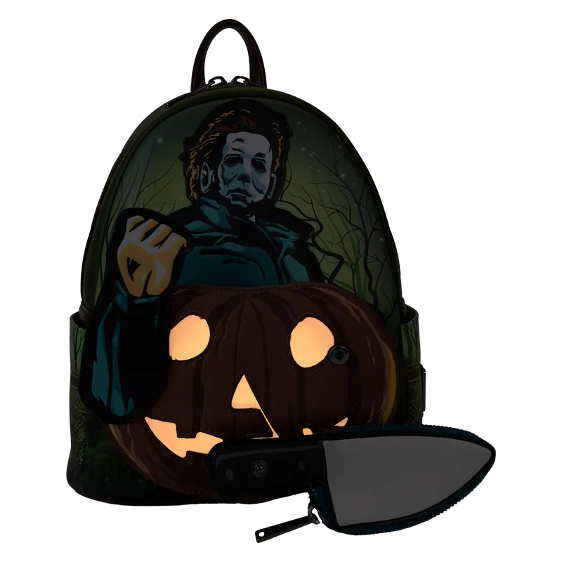 LOUCOMBK0004 Halloween - Michael Myers Pumpkin Glow Mini Backpack (with Coin Bag) - Loungefly - Titan Pop Culture