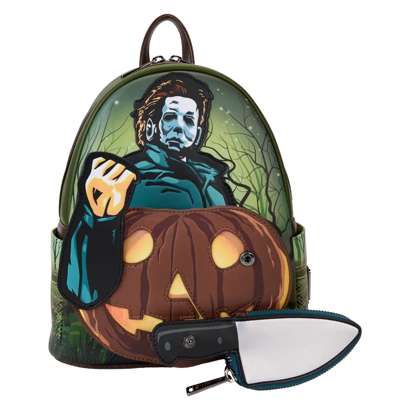 LOUCOMBK0004 Halloween - Michael Myers Pumpkin Glow Mini Backpack (with Coin Bag) - Loungefly - Titan Pop Culture