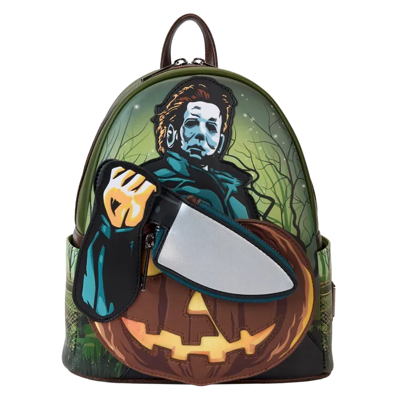 LOUCOMBK0004 Halloween - Michael Myers Pumpkin Glow Mini Backpack (with Coin Bag) - Loungefly - Titan Pop Culture