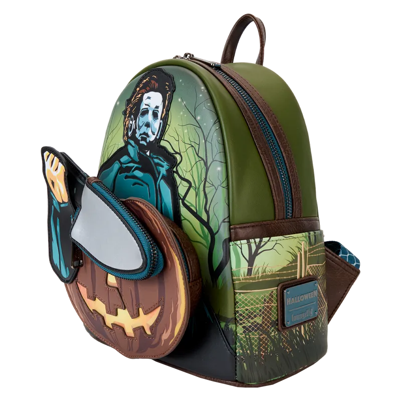 LOUCOMBK0004 Halloween - Michael Myers Pumpkin Glow Mini Backpack (with Coin Bag) - Loungefly - Titan Pop Culture