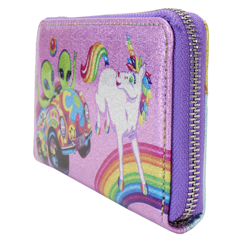 LOULSFWA0008 Lisa Frank - Holographic Glitter Color Block Zip Around Wallet - Loungefly - Titan Pop Culture