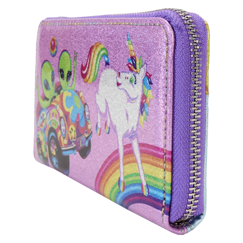 LOULSFWA0008 Lisa Frank - Holographic Glitter Color Block Zip Around Wallet - Loungefly - Titan Pop Culture