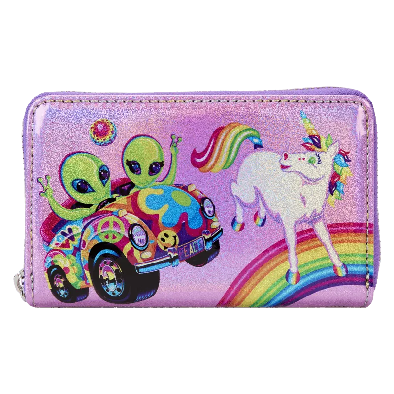 LOULSFWA0008 Lisa Frank - Holographic Glitter Color Block Zip Around Wallet - Loungefly - Titan Pop Culture