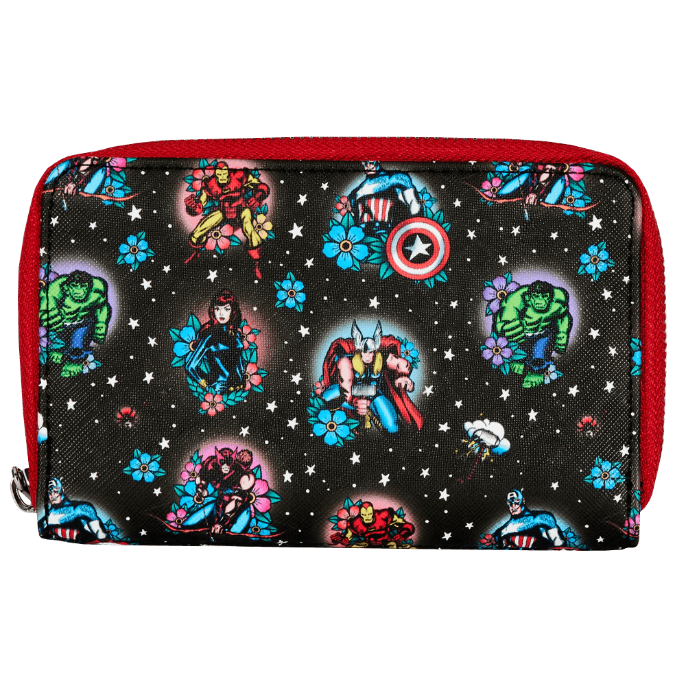 LOUMVWA0163 Marvel Comics - Avengers Floral Tattoo Zip Purse - Loungefly - Titan Pop Culture