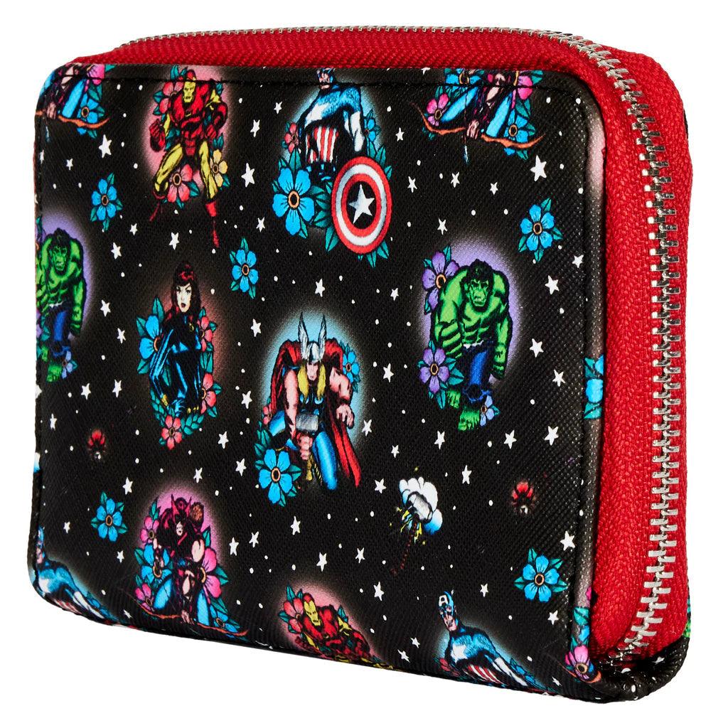 LOUMVWA0163 Marvel Comics - Avengers Floral Tattoo Zip Purse - Loungefly - Titan Pop Culture