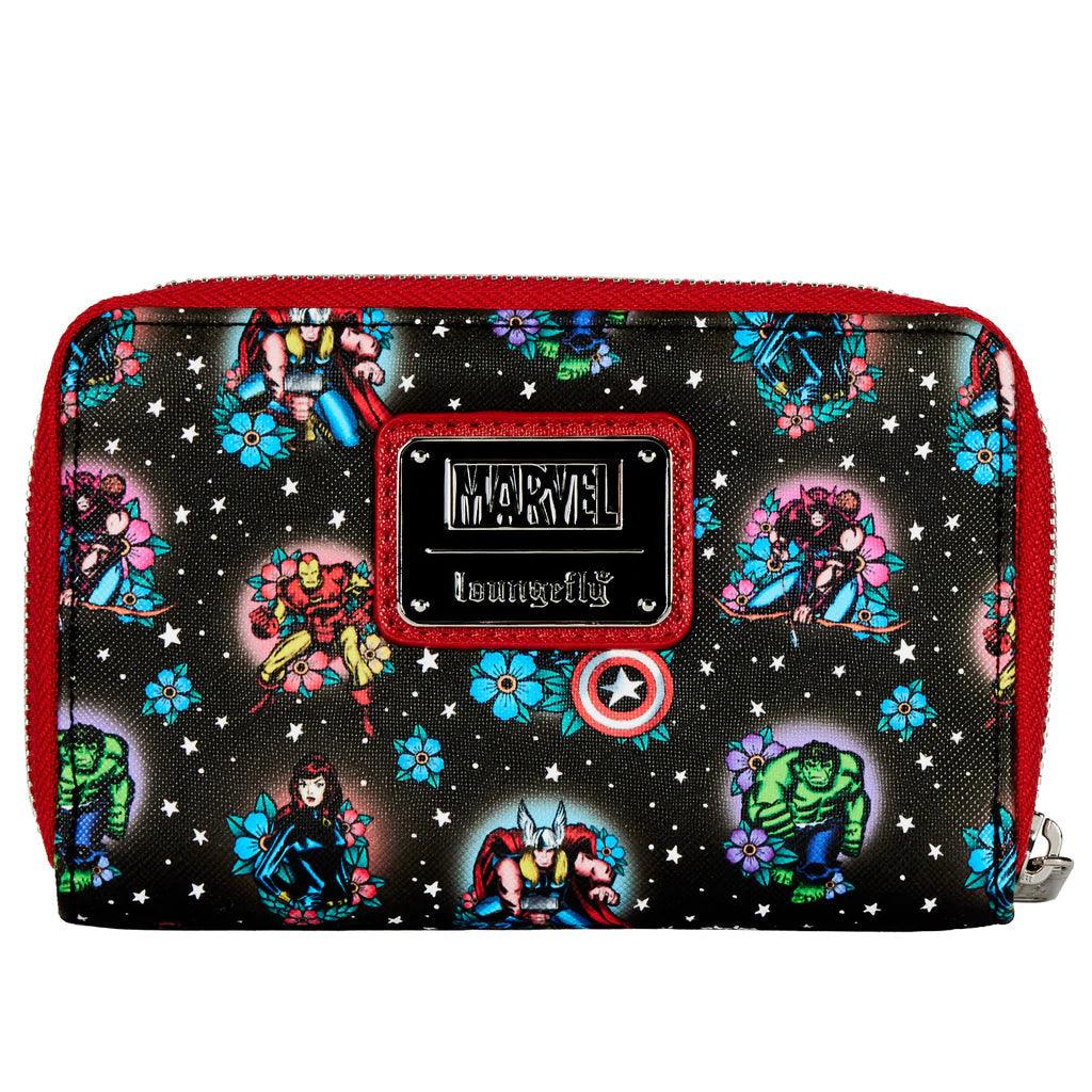 LOUMVWA0163 Marvel Comics - Avengers Floral Tattoo Zip Purse - Loungefly - Titan Pop Culture