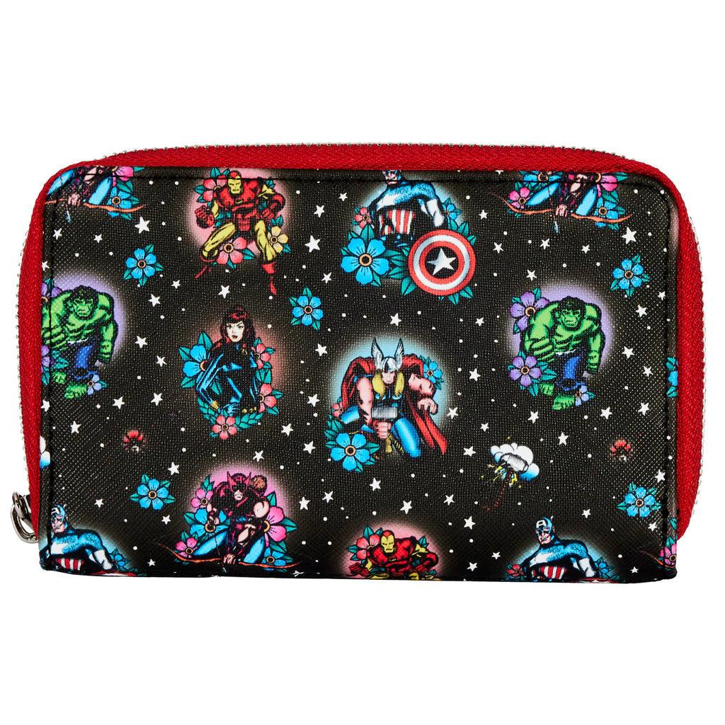 LOUMVWA0163 Marvel Comics - Avengers Floral Tattoo Zip Purse - Loungefly - Titan Pop Culture