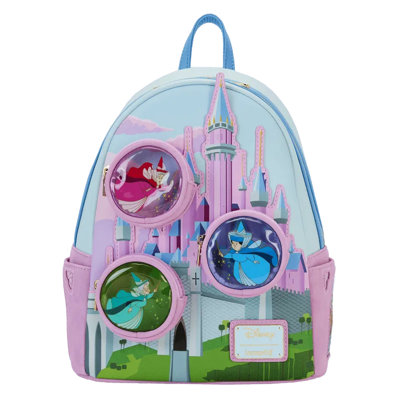 LOUWDBK3404 Sleeping Beauty - Castle Three Good Fairies Stained Glass Mini Backpack - Loungefly - Titan Pop Culture