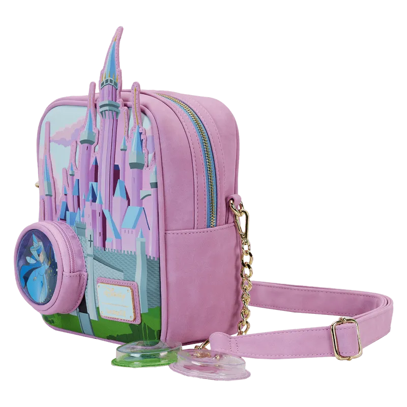 LOUWDTB2892 Sleeping Beauty -Castle Three Good Fairies Stained Glass Crossbody Bag - Loungefly - Titan Pop Culture