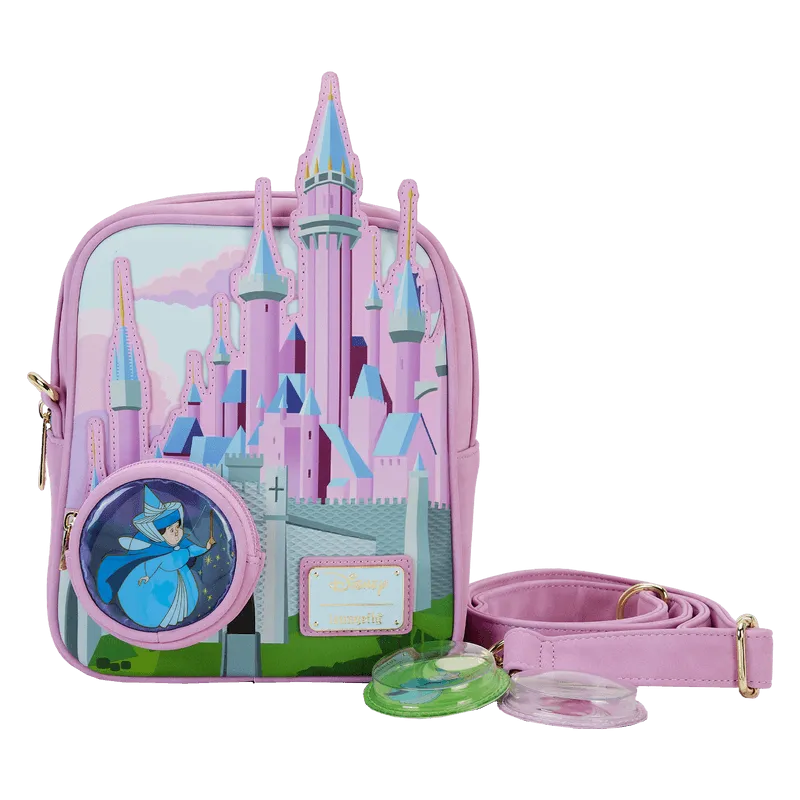 LOUWDTB2892 Sleeping Beauty -Castle Three Good Fairies Stained Glass Crossbody Bag - Loungefly - Titan Pop Culture