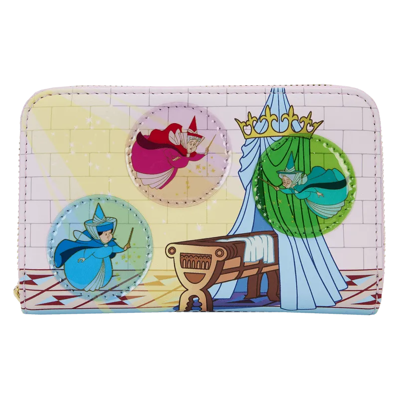 LOUWDWA2898 Sleeping Beauty - Castle Three Good Fairies Stained Glass Zip Around Wallet - Loungefly - Titan Pop Culture