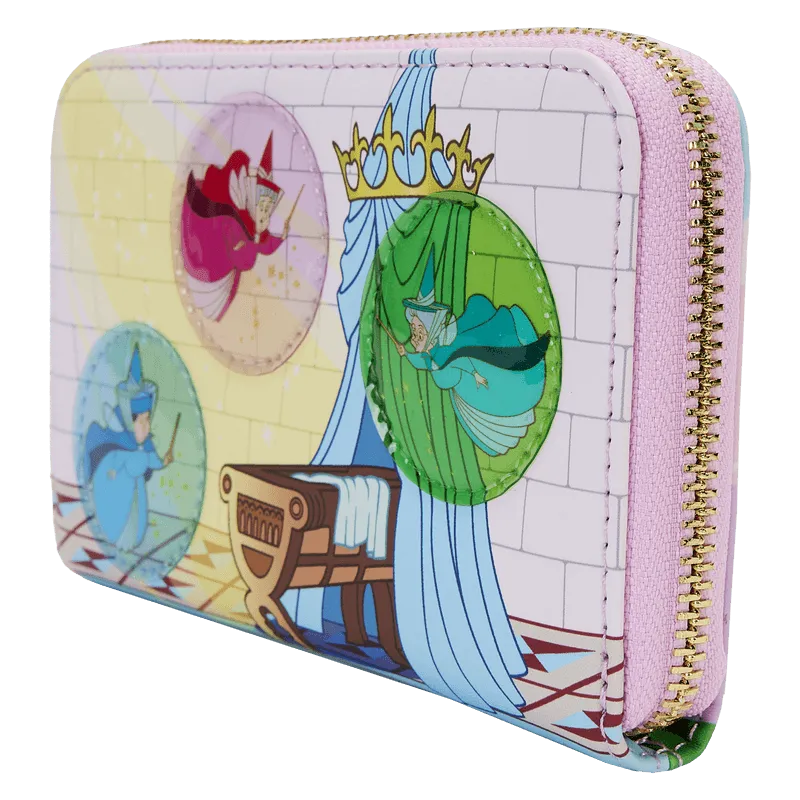 LOUWDWA2898 Sleeping Beauty - Castle Three Good Fairies Stained Glass Zip Around Wallet - Loungefly - Titan Pop Culture