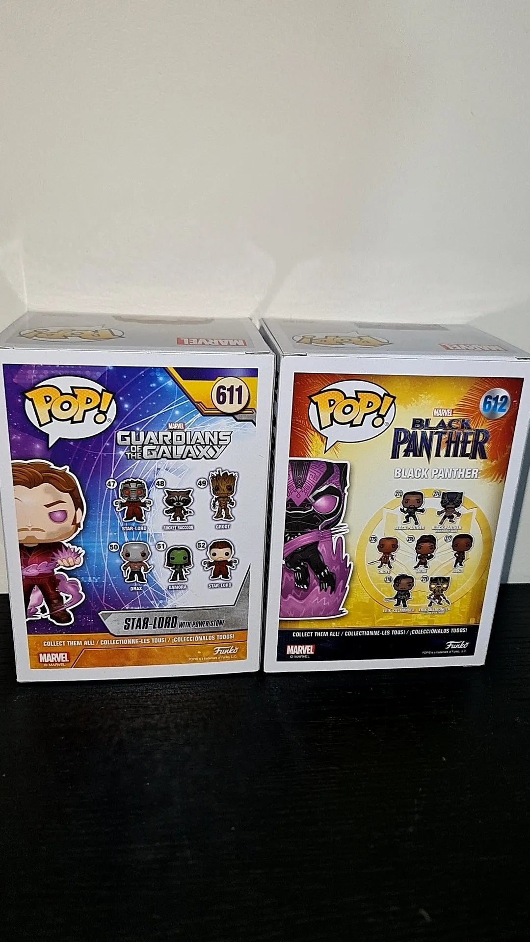 Funko POP! Vinyl Marvel - Star-Lord With Power Stone #611 & Black Panther Glow Marvel Collector Corps Exclusive Rare