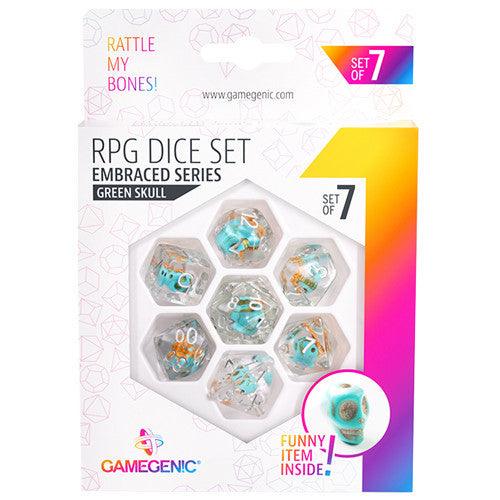 VR-102316 Gamegenic Embraced Series - Green Skull - RPG Dice Set (7pcs) - Gamegenic - Titan Pop Culture