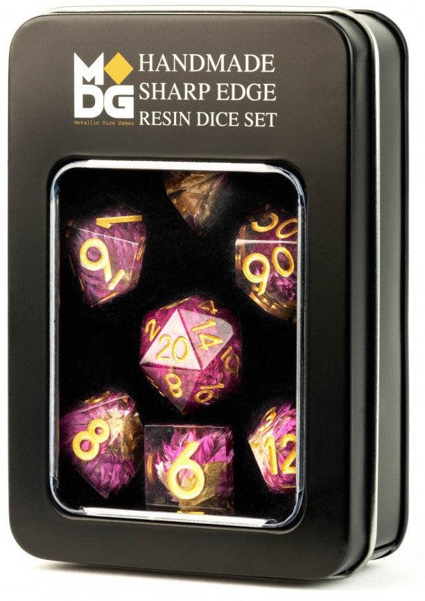 VR-102323 MDG Handcrafted Sharp Edge Resin Dice Set Thousand Day Red - FanRoll by Metallic Dice Games - Titan Pop Culture