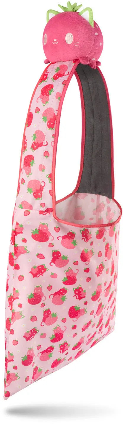 Tee Turtle - Plushie Tote Bag - Pink Strawberry Cats Tote Bag and Pink Strawberry Cat Plushie