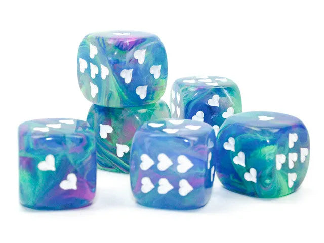 VR-110588 Chessex D6 Dice Heart 16mm Festive Waterlily/white w/pips d6 - Chessex - Titan Pop Culture