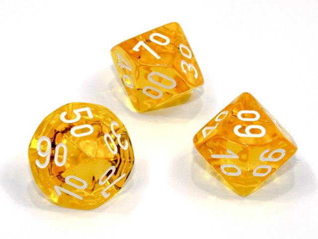 VR-110598 Chessex Tens 10 Dice Translucent Polyhedral Yellow/white Tens 10 - Chessex - Titan Pop Culture