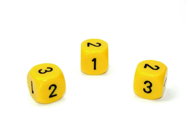 VR-110660 Chessex D3 Dice Opaque 16mm d3 (d6 w/ 1-2-3 twice) Yellow/black - Chessex - Titan Pop Culture