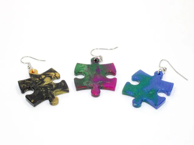 Chessex Earrings Gemini Puzzle Piece Pair (Assorted Dice Colors)