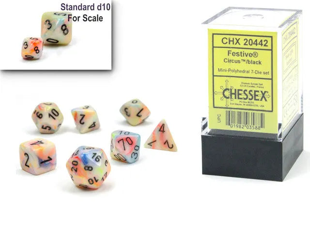 VR-111438 Chessex D7-Die Set Festive Mini-Polyhedral Circus/black - Chessex - Titan Pop Culture