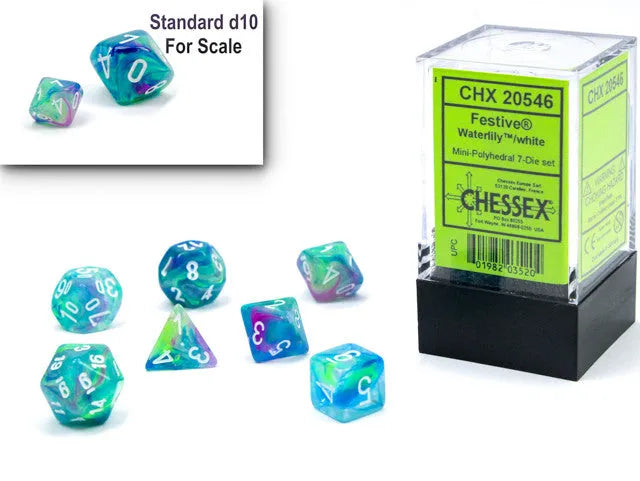 VR-111446 Chessex D7-Die Set Festive Mini-Polyhedral Waterlily/white - Chessex - Titan Pop Culture