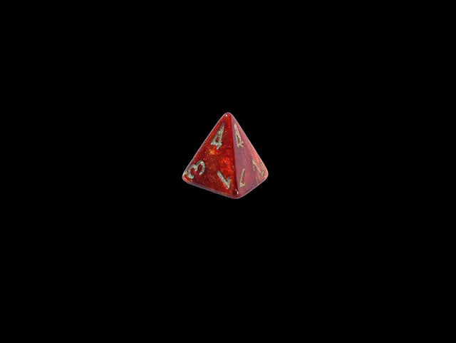 VR-111537 Chessex D4 Dice Scarab Mini-Polyhedral Scarlet/gold d4 - Chessex - Titan Pop Culture