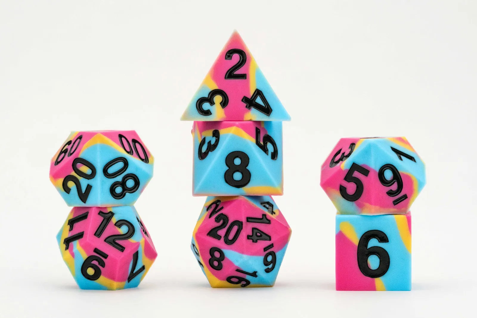 MDG 16mm Pride Sharp Edge Silicone Rubber Poly Dice Set: Pansexual