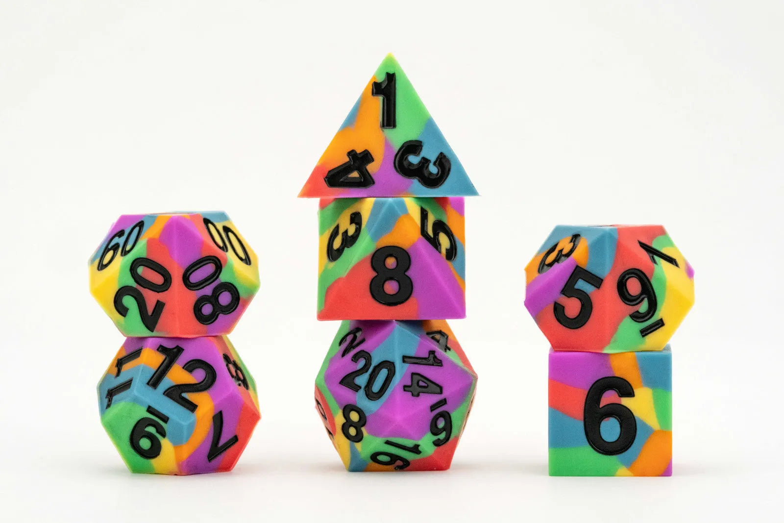 MDG 16mm Pride Sharp Edge Silicone Rubber Poly Dice Set: Rainbow Flag